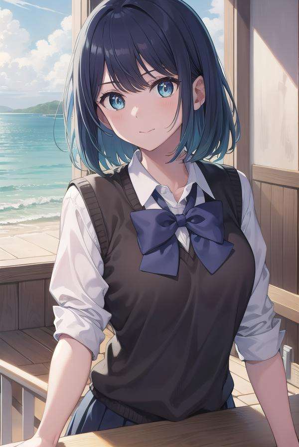 akanekurokawa, <lora:akanekurokawa-lora-nochekaiser:1>,akane kurokawa, aqua eyes, blue hair, medium hair, sidelocks,BREAK black sweater vest, blue bow, blue bowtie, bow, bowtie, collared shirt, long sleeves, puffy sleeves, school uniform, shirt, sweater vest, white shirt,BREAK looking at viewer,BREAK indoors, classroom,BREAK <lyco:GoodHands-beta2:1>, (masterpiece:1.2), best quality, high resolution, unity 8k wallpaper, (illustration:0.8), (beautiful detailed eyes:1.6), extremely detailed face, perfect lighting, extremely detailed CG, (perfect hands, perfect anatomy),