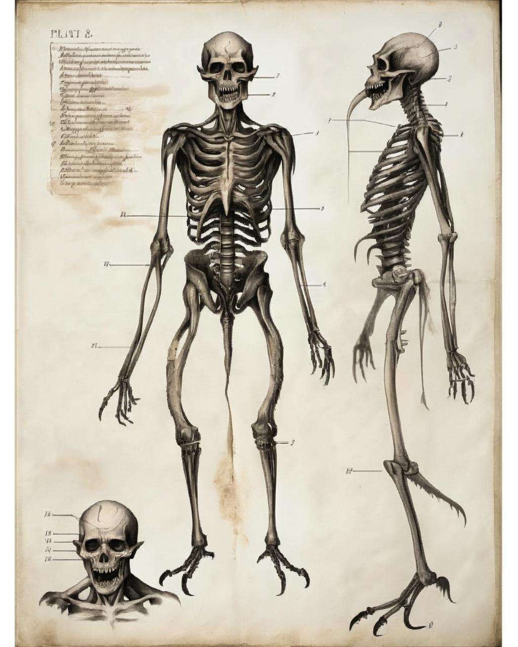 A grotesque anatomical study of a ghoul:2.0, depicting its emaciated form:0.6, rotting flesh:0.7, and a voracious, insatiable hunger:0.7, all executed with nightmarish attention to detail:0.9 in the macabre style of The Resurrectionist:1.0. , The_Resurrectionist<lora:The_Resurrectionist:1.0>