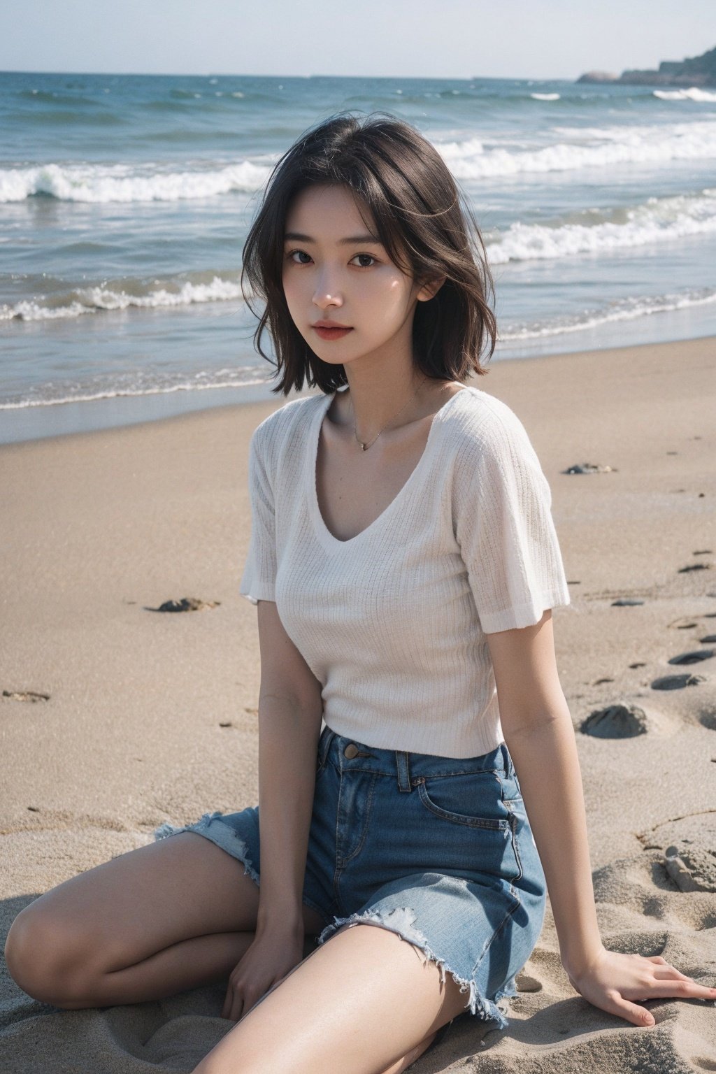 1girl,moyou,seaside,sand,