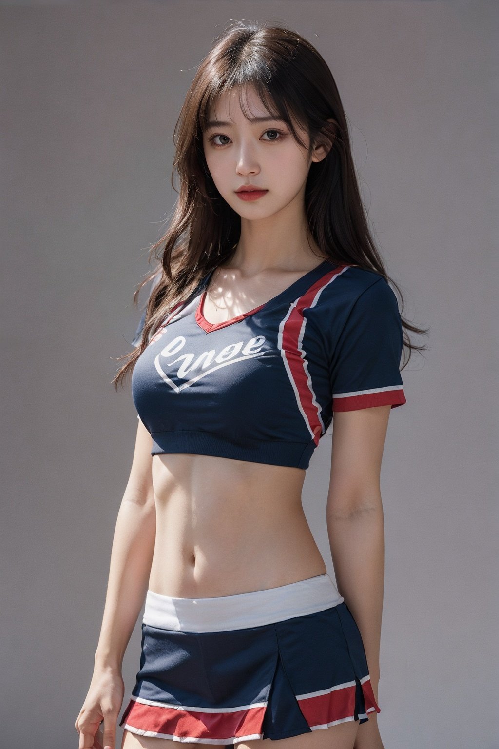 1girl,moyou,upper body,solid background, cheerleader，
