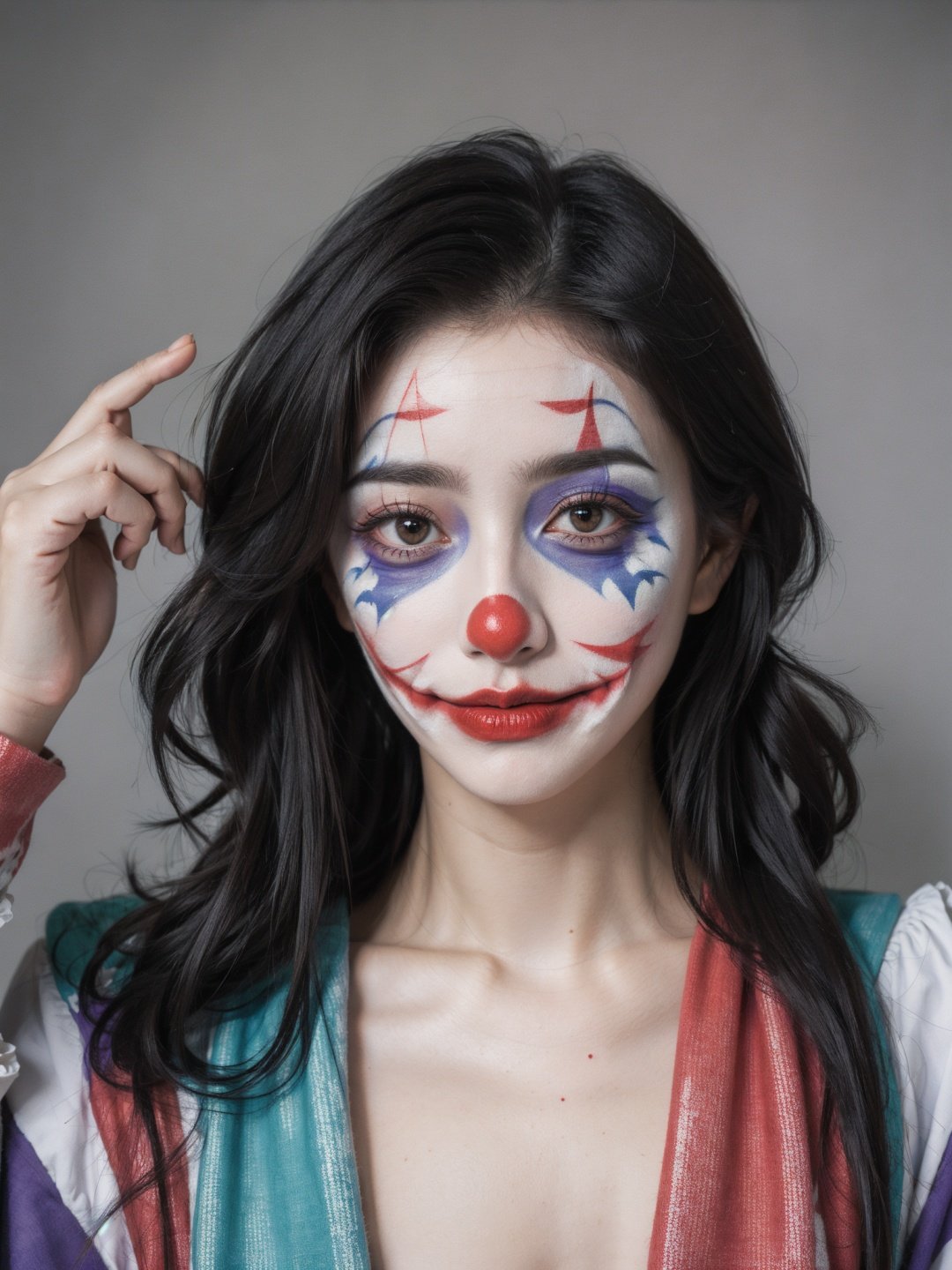 1girl,moyou,portrait,clown,(joker makeup:1.1),(clown paintings:1.2),
