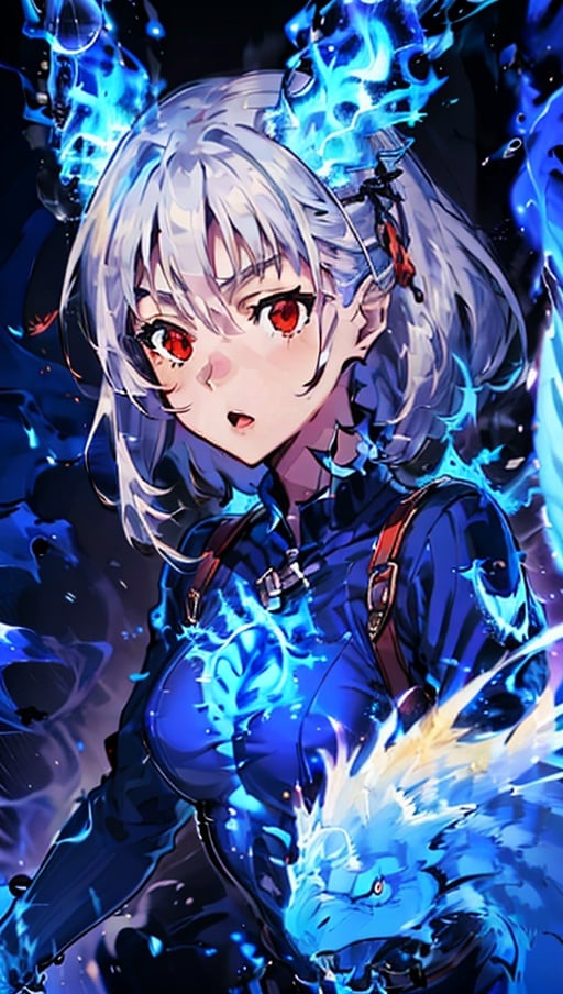 2d, masterpiece, best quality, anime, highly detailed face, highly detailed background, perfect lighting, 1girl, medium breasts, red eyes, long silver hair, knight,  (blue fire:1.3),  style_blue fire_red fire:0.5,  tweaker_add_detail:0.3, tweaker_epi_noiseoffset2: tweaker_more_details:0.5
