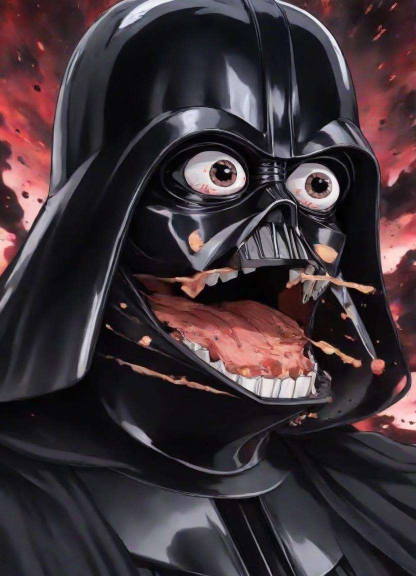 <lora:PE_OP_ShockedFaceMeme:1> PEOPShockedFace, eyes popping out, shocked face, mouth open anime, cartoon,darth vader,masterpiece, high resolution, octance 4k, high detail,