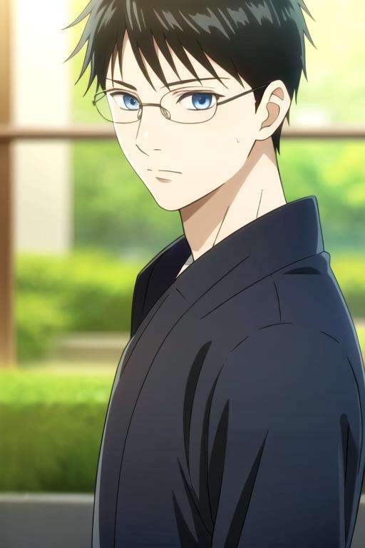 masterpiece, best quality, game cg, 1boy, solo, male focus, looking at viewer, , depth of field, <lora:arata_wataya:0.70>, arata_wataya, black hair, blue eyes, glasses