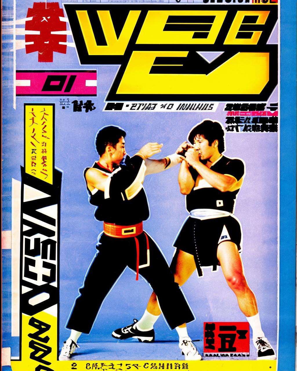 Ninja Showdown: TV Guide cover featuring legendary ninja warriors from 80s TV series, promising action-packed covert missions, and martial arts battles, ninja:0.7, action:0.6, martial arts:0.5, stealth:0.6, intrigue:0.4. , Retro_Magazine