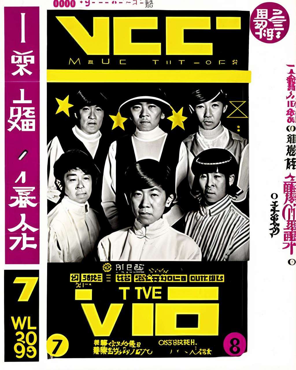 Musical Marvels: A TV Guide cover featuring legendary musicians like Yellow Magic Orchestra and Hikaru Utada, promising a symphony of music and a celebration of Japanese pop culture, musical legends:0.8, symphony:0.7, pop culture:0.7, celebration:0.6, music:0.6. , Retro_Magazine