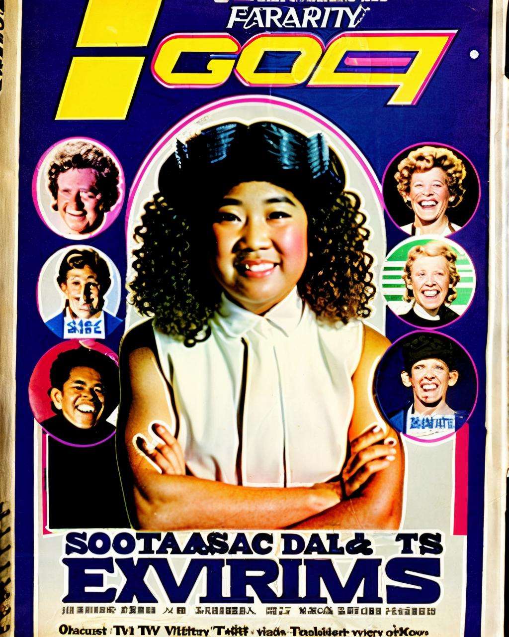 Variety Show Extravaganza: TV Guide cover showcasing the most outrageous moments from 80s variety shows, promising uproarious entertainment and unforgettable laughter, variety show moments:0.8, outrageous:0.7, uproarious:0.7, entertainment:0.6, unforgettable laughter:0.6. , Retro_Magazine