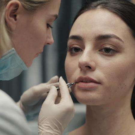 photograph close up portrait of a woman getting a face check in cosmetic clinic, cinematic 4k epic detailed 4k epic detailed photograph shot on kodak detailed bokeh cinematic hbo dark moody