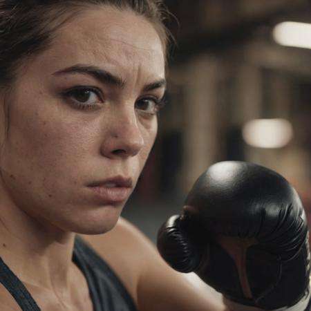 photograph close up portrait of Female boxer training, serious, stoic cinematic 4k epic detailed 4k epic detailed photograph shot on kodak detailed bokeh cinematic hbo dark moody