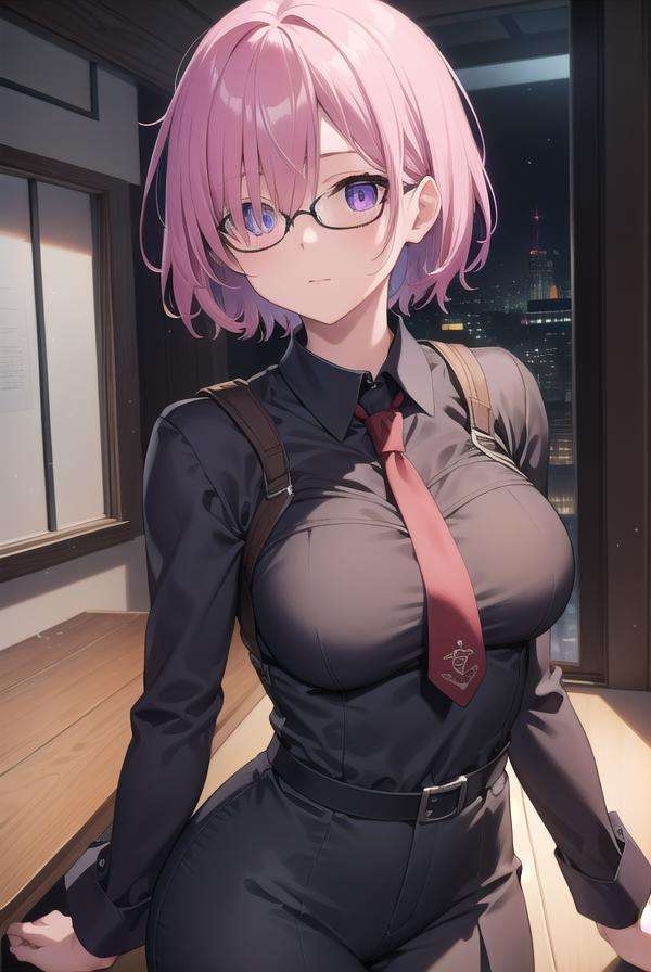 mashkyrielight, <lora:mashkyrielight-lora-nochekaiser:1>, mash kyrielight, glasses, hair between eyes, hair over one eye, (purple eyes:1.1), pink hair, short hair,BREAK hood, shirt, collared shirt, white collar, black shirt, necktie, red necktie, BREAK looking at viewer,BREAK indoors, classroom,BREAK <lyco:GoodHands-beta2:1>, (masterpiece:1.2), best quality, high resolution, unity 8k wallpaper, (illustration:0.8), (beautiful detailed eyes:1.6), extremely detailed face, perfect lighting, extremely detailed CG, (perfect hands, perfect anatomy),