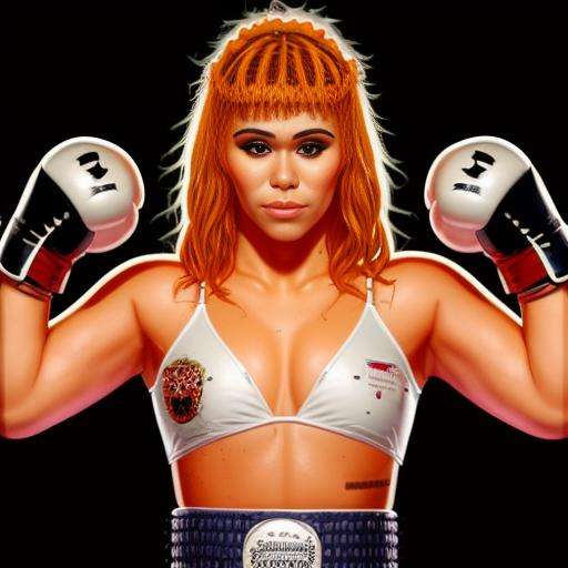 a portrait of pgVZ wearing a boxing attire, blonde, dynamic boxing pose, detailed box arena background, highly detailed, pretty face, smoth, sharp focus, illustration, (art by newhorrorfantasy_style: 1.3)