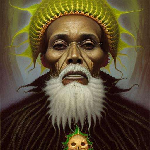 portrait of an old voodoo witch doctor old-fashioned suit, afroamerican skin, long beard, art by newhorrorfantasy_style