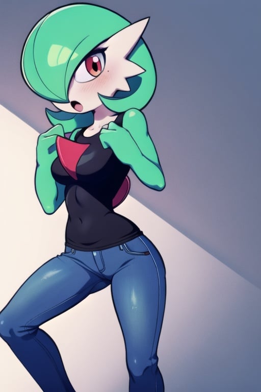 Gardevoir, black t-shirt, jeans