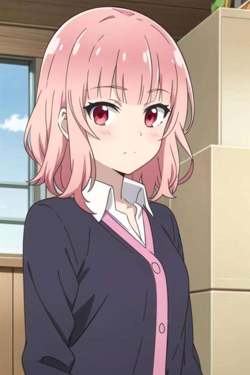 masterpiece, best quality, illustration, 1girl, solo, looking at viewer, upper body, , <lora:kotoko_sumiso:0.66>, kotoko_sumiso, pink hair, red eyes