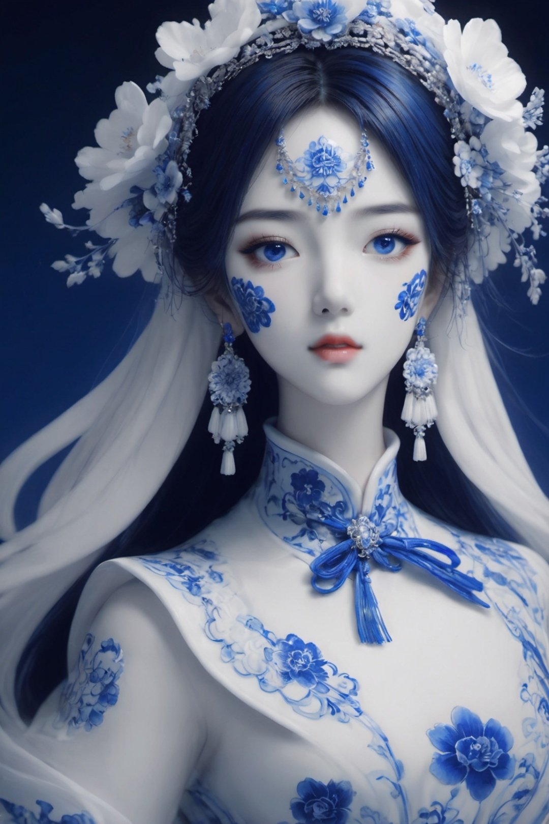 masterpiece,best quality,8k,cg,1girl,blue and white porcelain