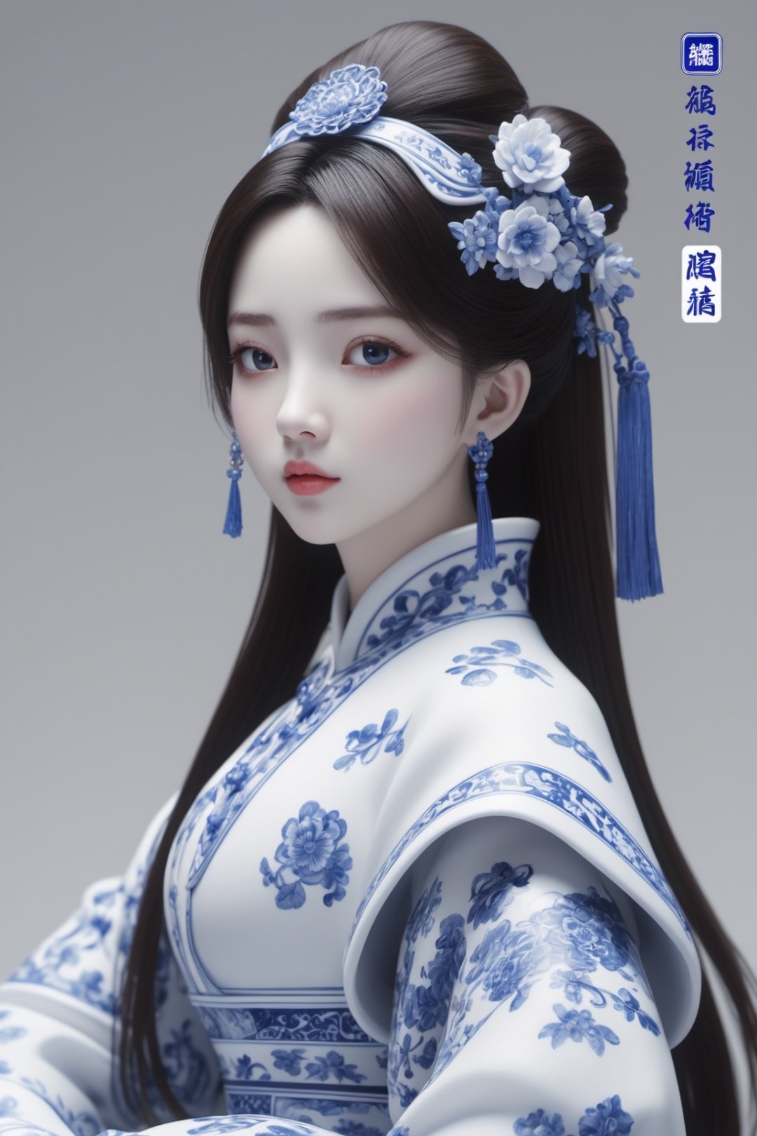 masterpiece,best quality,8k,cg,1girl,blue and white porcelain