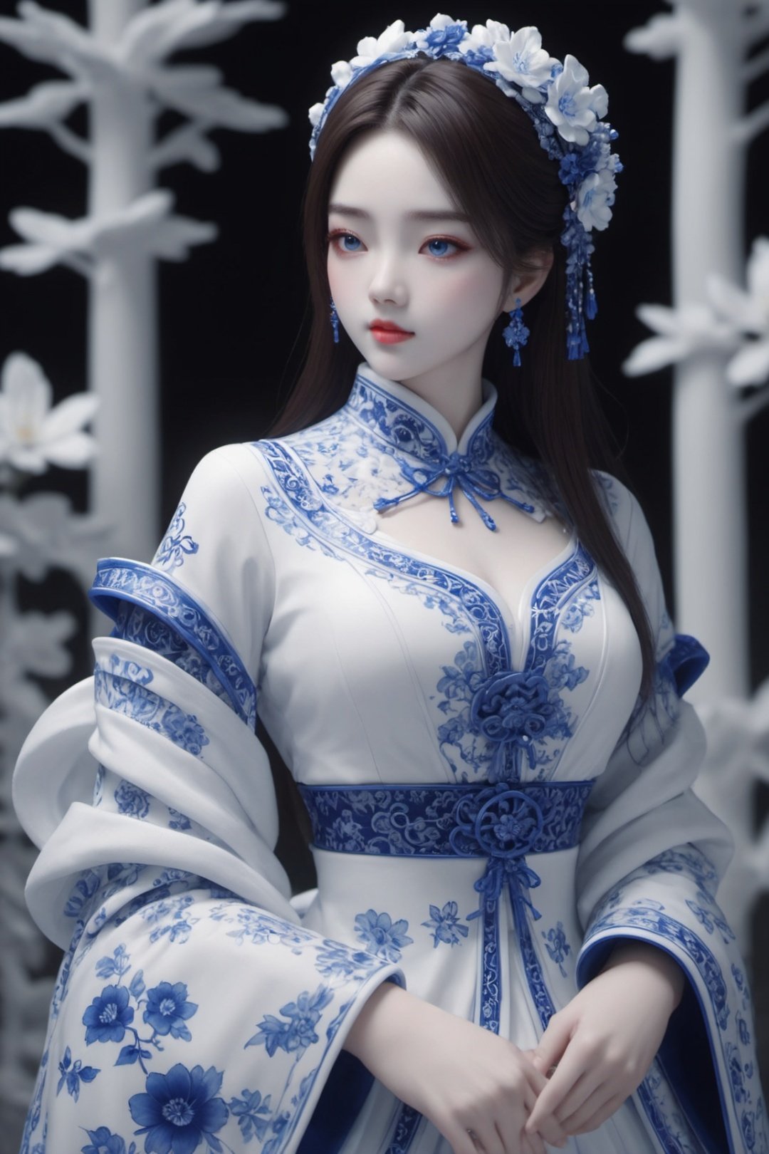 masterpiece,best quality,8k,cg,1girl,blue and white porcelain