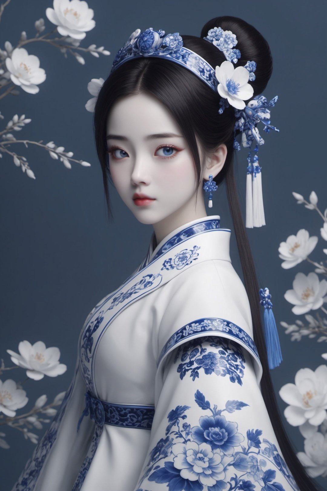 masterpiece,best quality,8k,cg,1girl,blue and white porcelain