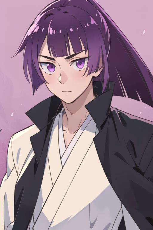 masterpiece, best quality, photorealistic, 1boy, solo, male focus, looking at viewer, upper body, , <lora:kimikage_mogami:0.72>, kimikage_mogami, purple hair, purple eyes, long hair, , , , High definition