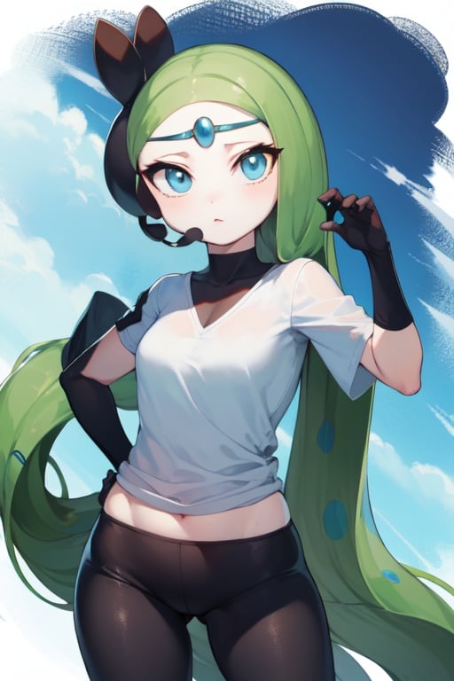 cowboy_shot, meloetta, white_shirt