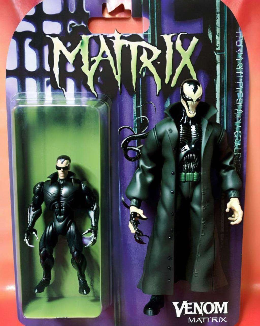 Venom-Matrix: Combining Venom and Neo from The Matrix, this action figure embodies symbiotic chaos:0.6 and digital rebellion:0.4. <lora:Awe_Toys:1.0>