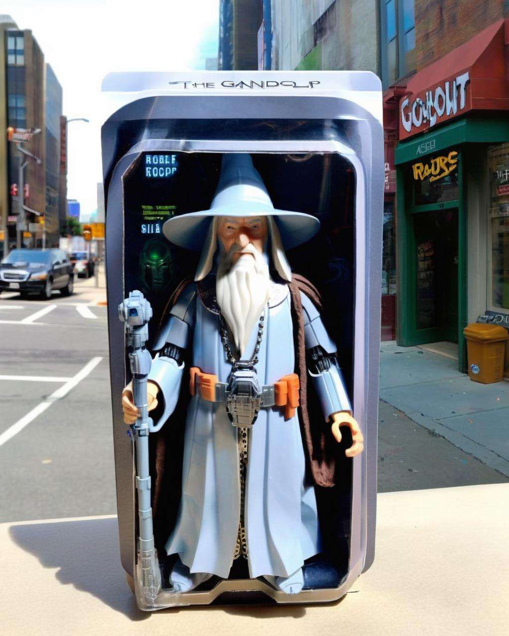 Robo-Gandalf: A hybrid of RoboCop and Gandalf, this action figure patrols the streets:0.4 with magical wisdom:0.4. <lora:Awe_Toys:1.0>