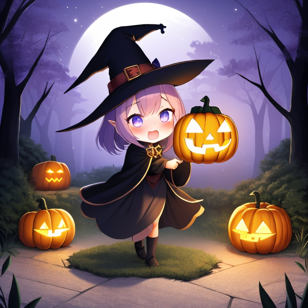  highly detailed, psychedelic art (1.4),  floating in dark mist (1.1),(best quality), (masterpiece), dreamlike art, cute, kawaii, no watermark signature, detailed background, jack-o'-lantern, witch hat, spider web, bats, haunted mansion, full moon, eerie night sky, spooky decorations, ghostly apparitions, pumpkin patch,black cat, gothic elements, supernatural powers, magical spells,spellbindingenchantment, nieni-hd, no humans, blush, open mouth, ghost:1.7, smile, wsj-hd,nieni-hd