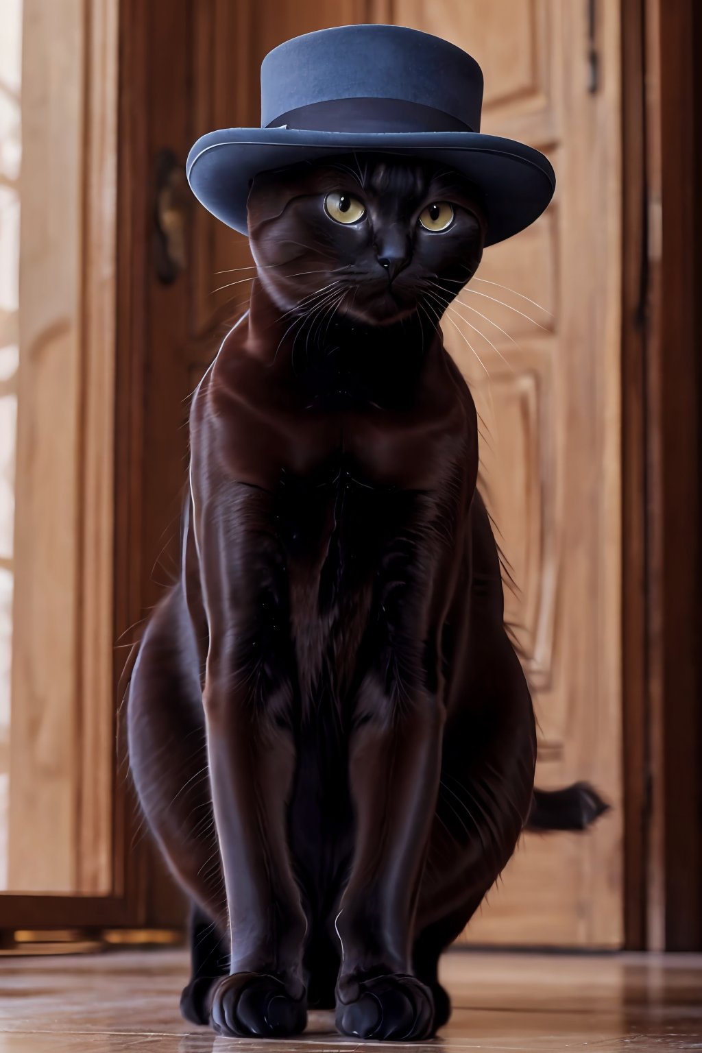 (absurdres, highres, ultra detailed, high resolution:1.1), cat, realistic, non-human, hairy, hat, cute, full body, (dressed animal, clothed animal:1.2),