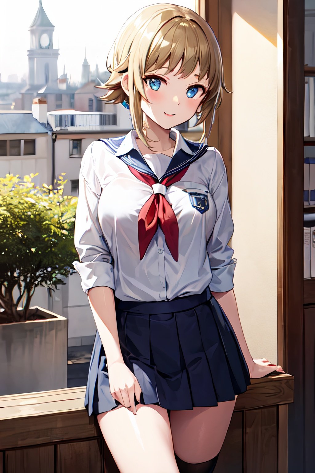 masterpiece, best quality, highres, fumina, blue eyes, school uniform