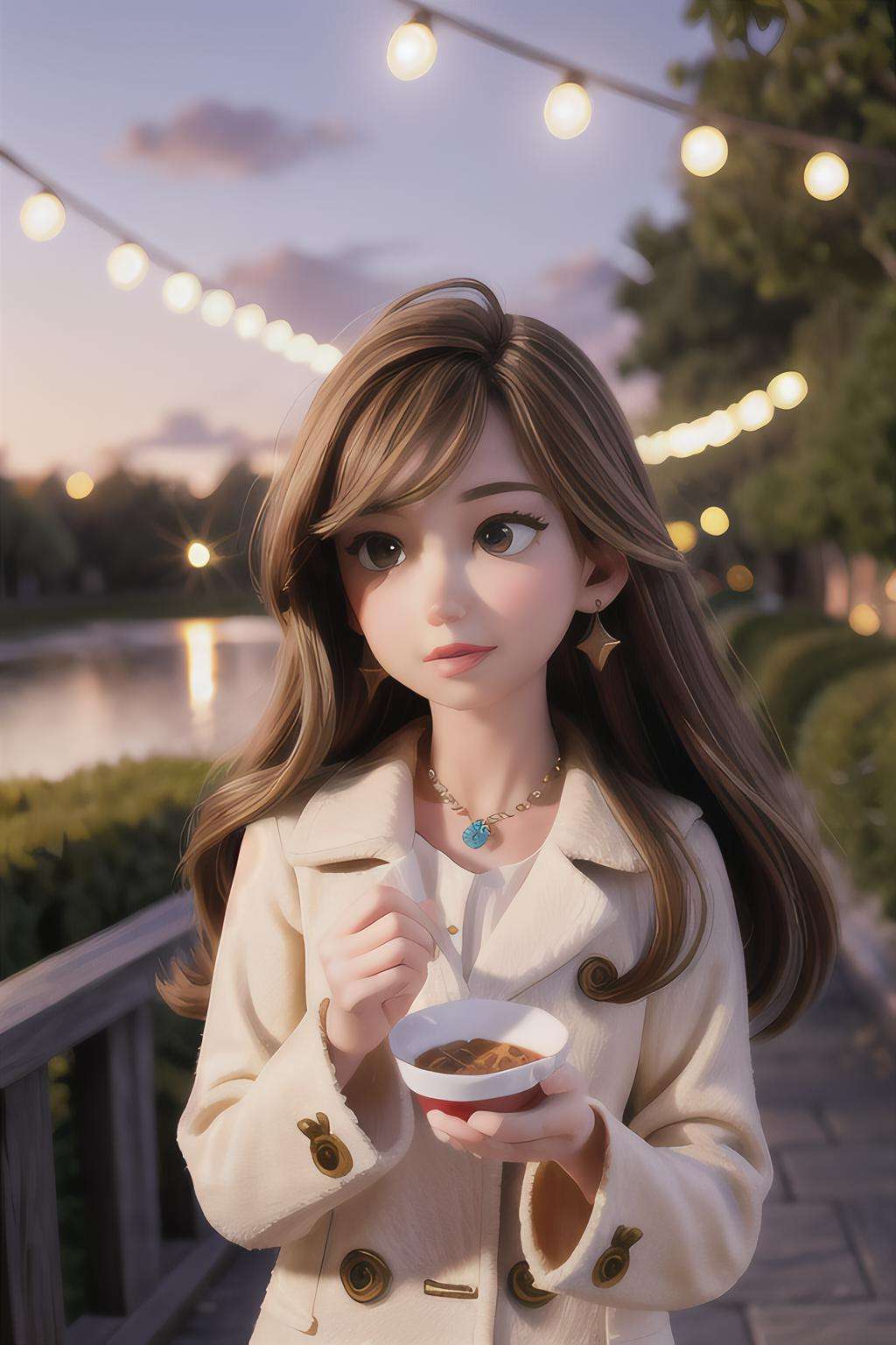 masterpiece, best quality, 8k, ultra highres, realistic,1girl, blurry, jewelry, long hair, earrings, blurry background, outdoors, upper body, solo focus, night, parted lips, lips, brown hair, black eyes, fireworks, coat, looking to the side, solo, looking away, depth of field, jacket,real light and shadow, <lora:fanfan:0.8><lora:add_detail:1>