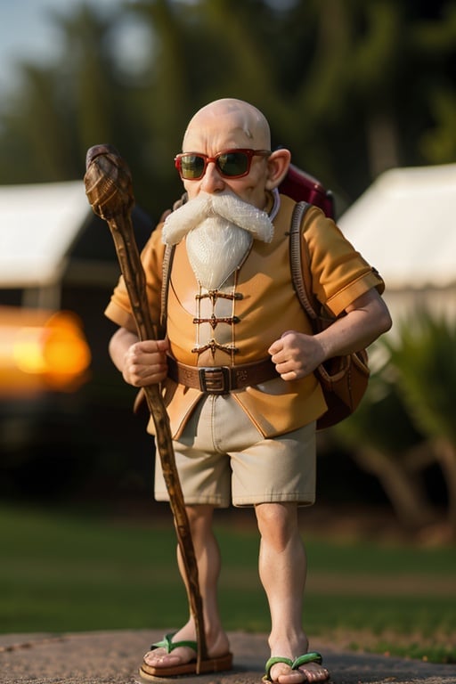 cinematic photo cinematic film still k4k3k, facial hair, sunglasses, beard, bald, old, old man, white hair, ((dwarf)),mustache, staff, shirt, shorts, holding, standing, orange chinese clothes, pants, bag, sandals, holding staff ,<lora:k4k3k-03:1> . shallow depth of field, vignette, highly detailed, high budget Hollywood movie, bokeh, cinemascope, moody, epic, gorgeous, film grain, grainy . 35mm photograph, film, bokeh, professional, 4k, highly detailed