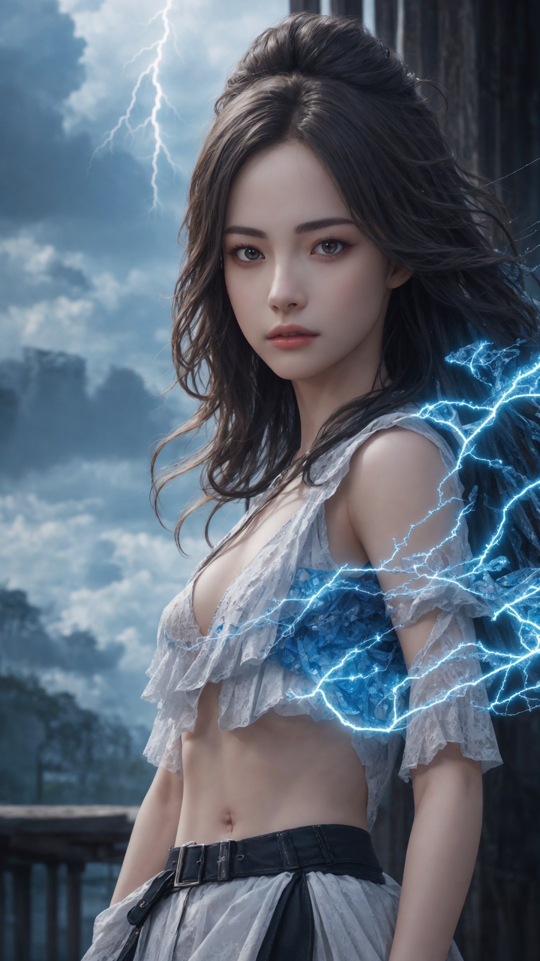 (Lightning,upper body,  top quality, official art, beautiful and aesthetic:1.2), (1girl), extreme detailed,(fractal art:1.3),colorful,highest detailed,Dreamy Atmosphere,Bright color,Complete clothes，  <lora:Kyulkyung:0.5>, best quality,masterpiece,realistic,(EOS R8,50mm,F1.2,8K,RAW photo,HDR,UHD,8K,Highly detailed,physically-based rendering,extreme detail description,Professional,