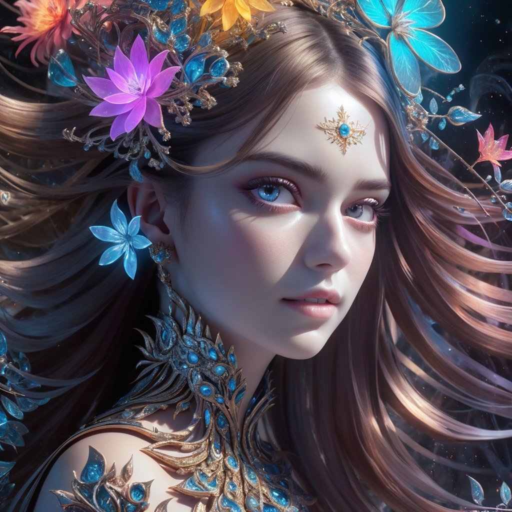 (masterpiece, top quality, best quality, official art, beautiful and aesthetic:1.2), (1girl), upper body, extreme detailed, (fractal art:1.3), colorful, flowers , highest detailed, 