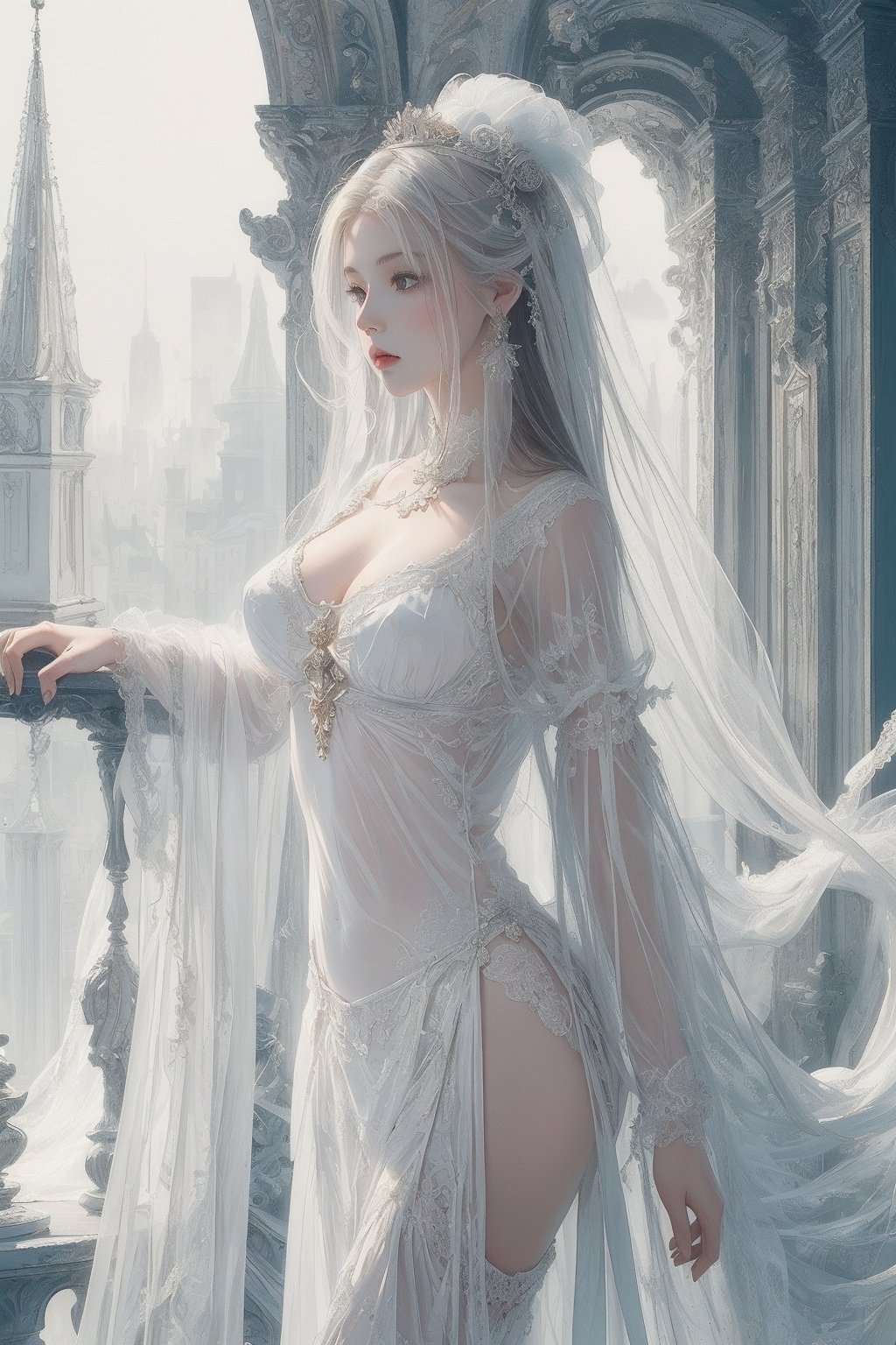 (((masterpiece,best quality))),((good structure,Good composition,good atomy)), ((clear, original,beautiful)),,1girl, long hair,fantasy white theme,