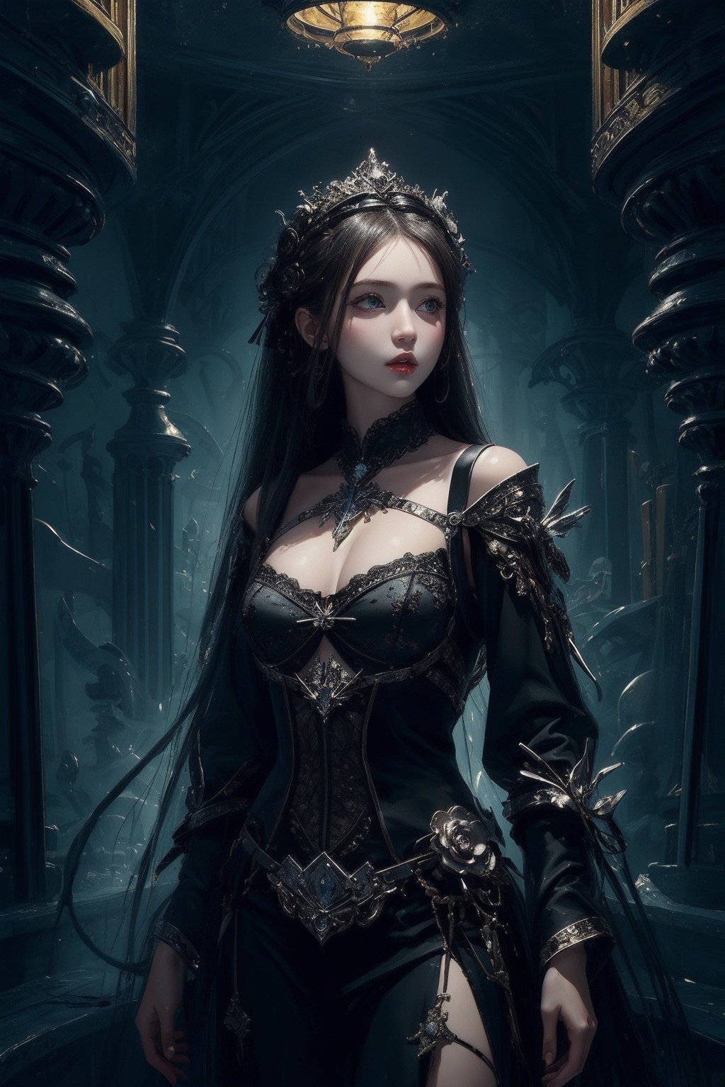 (((masterpiece,best quality))),((good structure,Good composition,good atomy)), ((clear, original,beautiful)),,1girl, long hair,fantasy black theme,