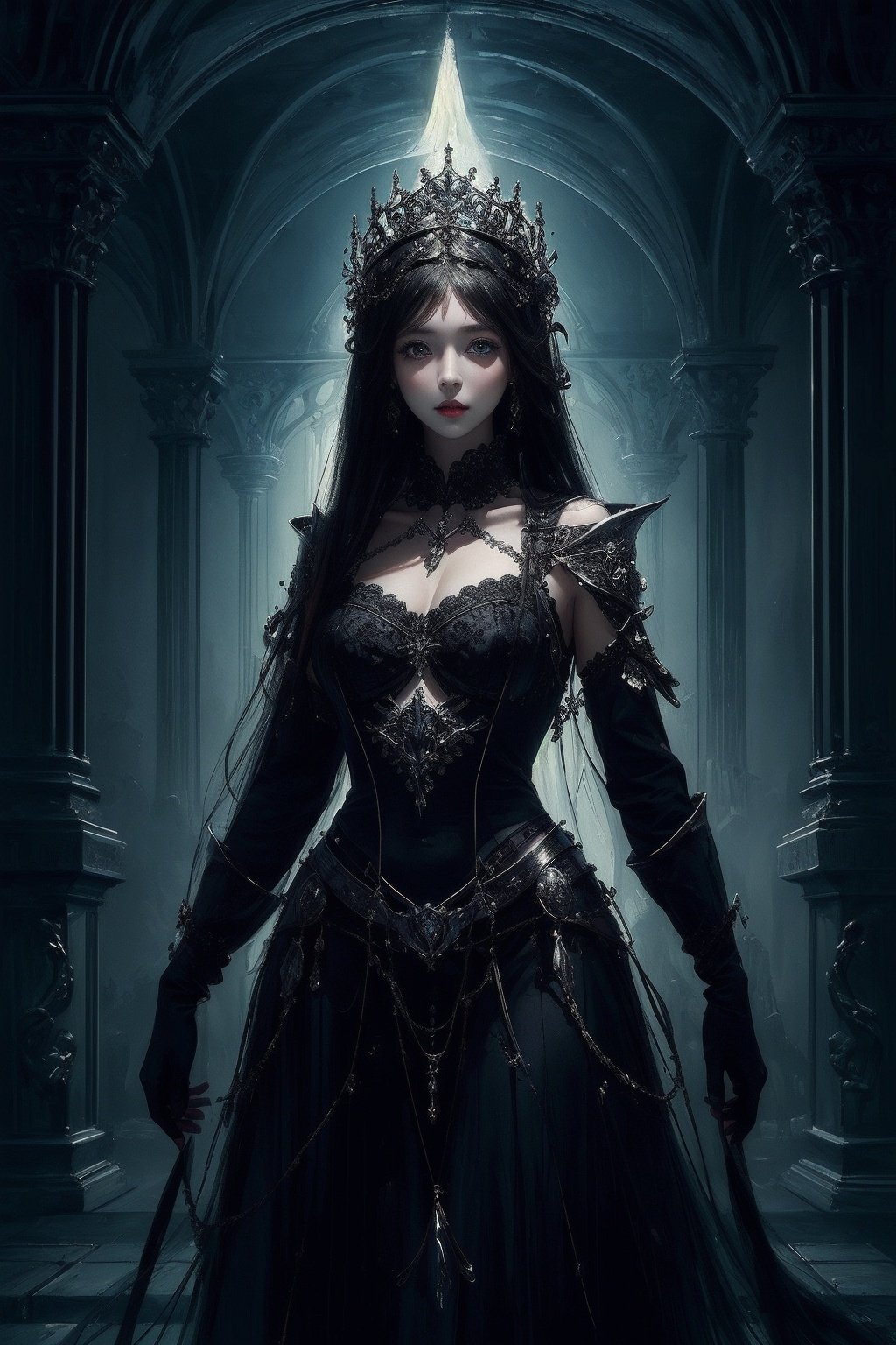 (((masterpiece,best quality))),((good structure,Good composition,good atomy)), ((clear, original,beautiful)),,1girl, long hair,fantasy black theme,