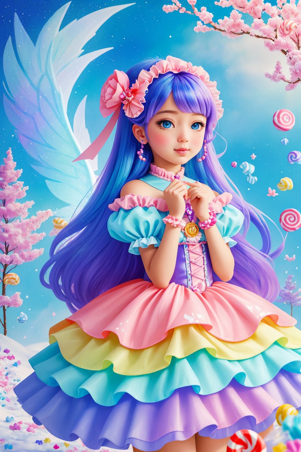 Digital Illustration, Artistic style, Wide-angle view with vibrant candy colors and dreamy motifs, DeviantArt and Fantasy Art inspirations, (candy-themed art:1.2), (artistic interpretation:1.15), (candy dreams:1.18), (wide-angle view:1.12), (artistic composition:1.16), (vibrant candy colors:1.2), (dreamy motifs:1.18), (girl's whimsy:1.15), (whimsical view:1.12), (colorful vision:1.16), (fantasy aesthetics:1.2), (captivating artistry:1.18), (candy fantasy:1.15), (whimsical world:1.14), (sugar-coated wonderland:1.12), (mythical details:1.16)
