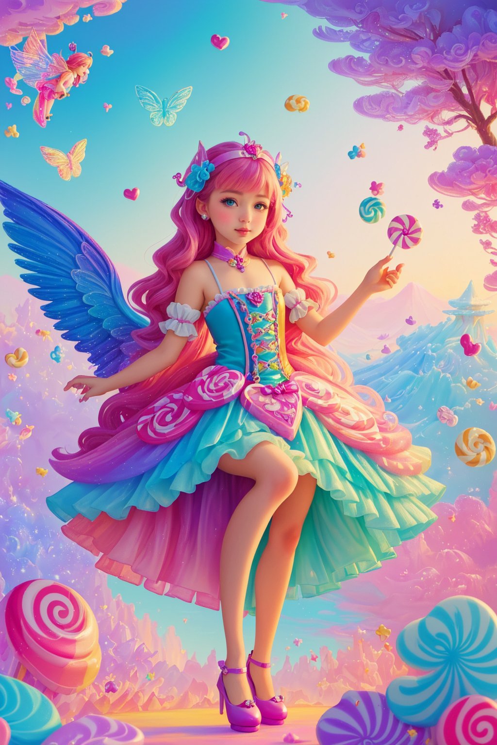 Digital Illustration, Artistic style, DeviantArt and Fantasy Art inspirations, (candy-themed art), (artistic interpretation:1.15), (candy dreams:1.18), (wide-angle view:1.12), (artistic composition:1.16), (vibrant candy colors:1.2), (dreamy motifs:1.18), (girl's whimsy:1.15), (whimsical view:1.12), (colorful vision:1.16), (fantasy aesthetics:1.2), (captivating artistry:1.18), (candy fantasy:1.15), (whimsical world:1.14), (sugar-coated wonderland:1.12), (mythical details:1.16)
