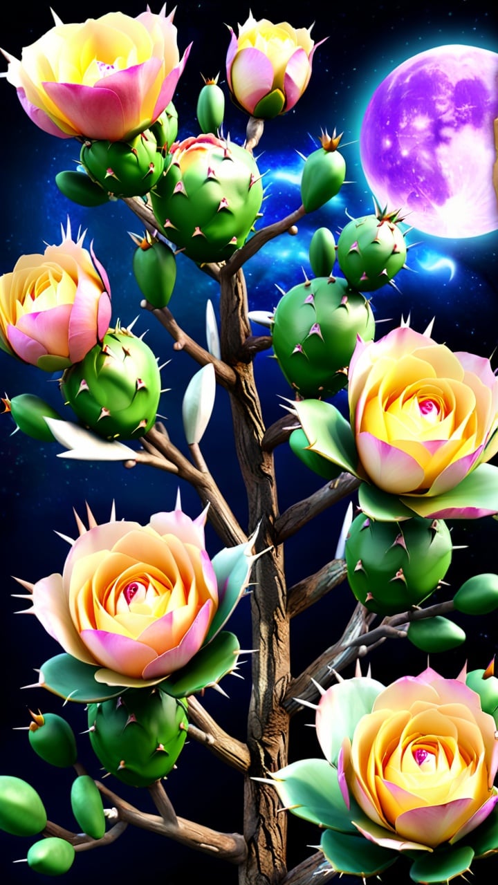 (Fantasy style Magical Prickly Pear Rose: 1.5) Fantasy scenes<lora:sdxl_zhiwu-000010:1>