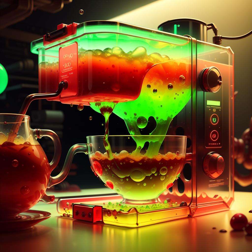 <lora:GelatinTech-20:1>, gelatintech  ,  green and red   , scifi,  see-through, transparent,  ,, coffee machine 