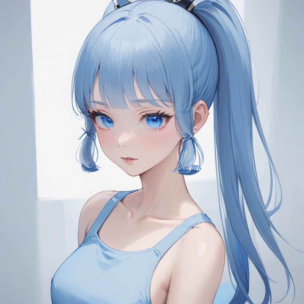 shenli,moren, 1girl, solo,bangs, blue eyes, mole, ponytail,True Love