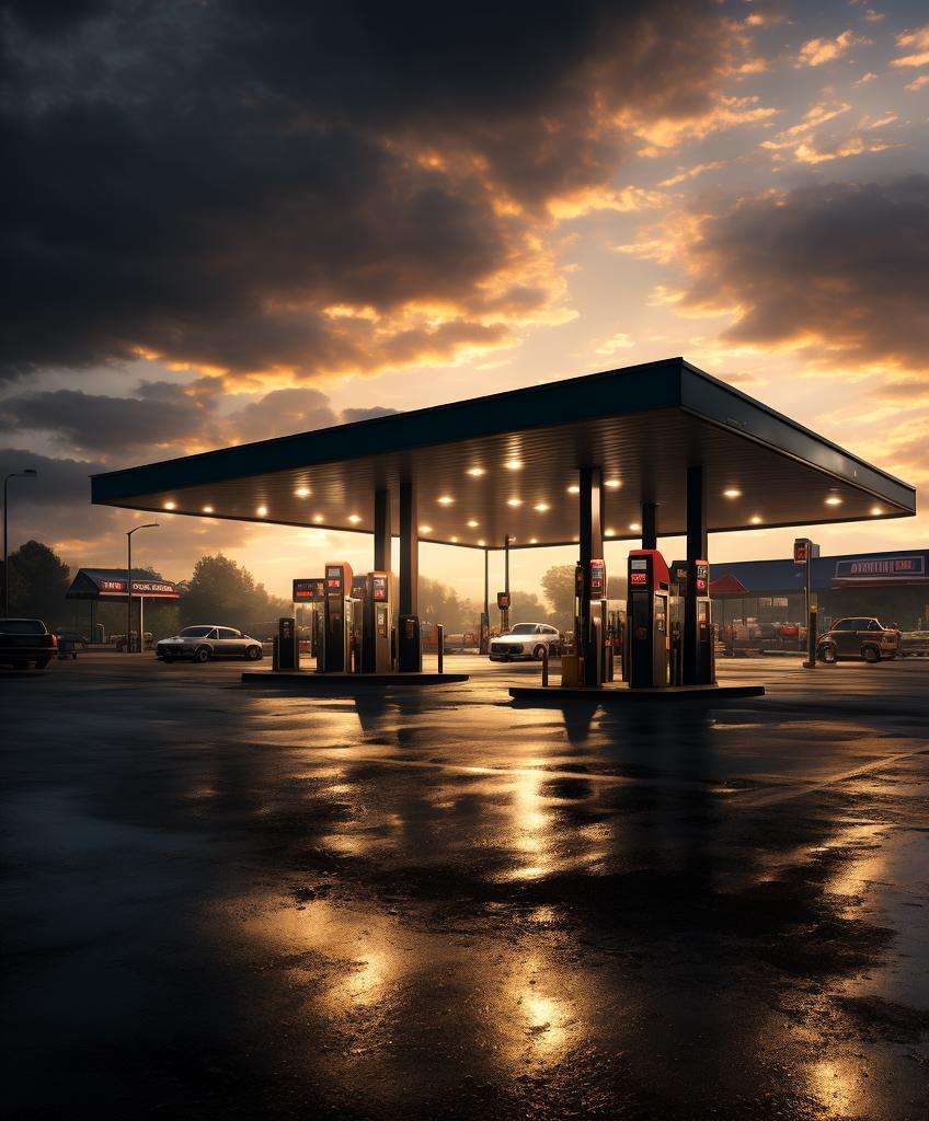 epic realistic, mj, gas station, rutkowski, rim light