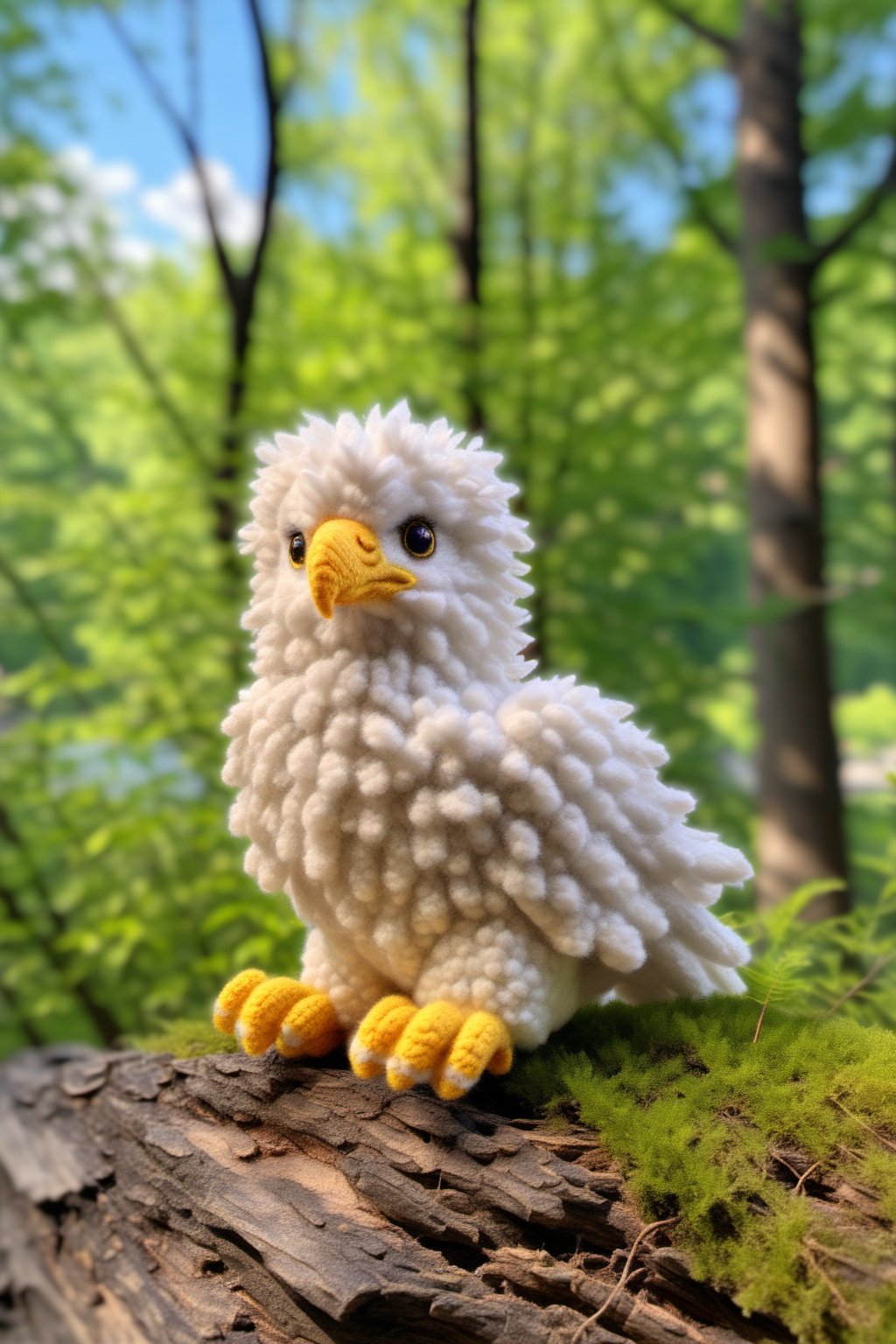 BJ_Sewing_doll,eagle,solo,sitting,outdoors,day,blurry,black_eyes,tree,pokemon_\(creature\),no_humans,depth_of_field,blurry_background,grass,plant,stairs,animal_focus,photo,8k,highly detailed,digital photography,hdr,realistic,high definition,<lora:SDXL_Sewing_dol_v2:0.7>,