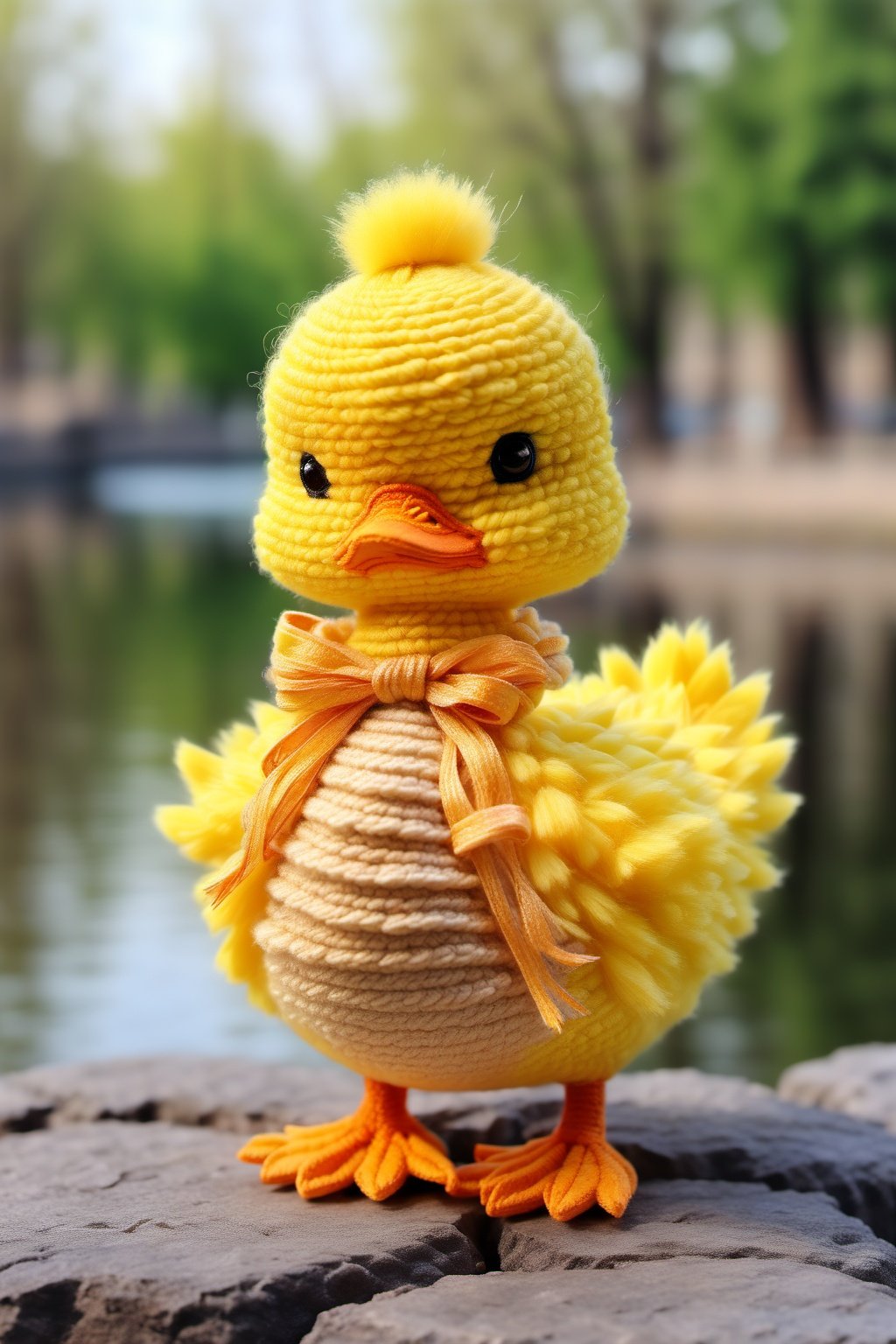 BJ_Sewing_doll,Duck,solo,standing,full_body,outdoors,food,day,blurry,black_eyes,pokemon_\(creature\),no_humans,depth_of_field,blurry_background,animal_focus,photo,8k,highly detailed,digital photography,hdr,realistic,high definition,<lora:SDXL_Sewing_dol_v2:0.7>,