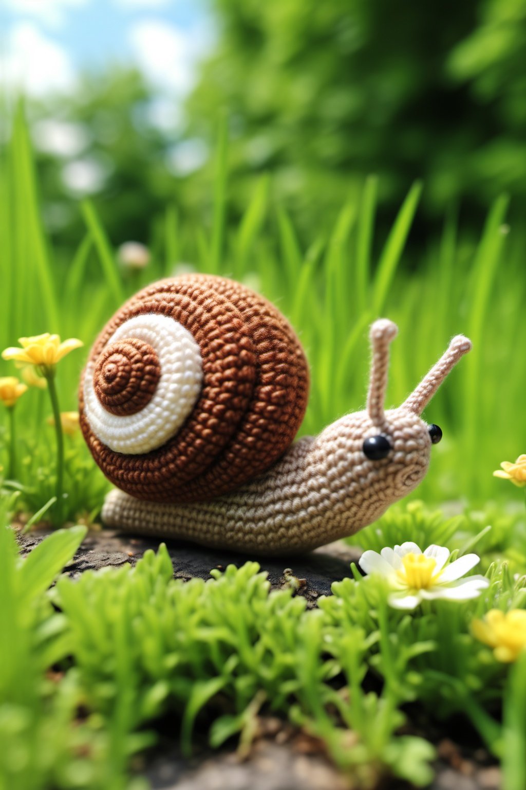 BJ_Sewing_doll, Snail, flower, outdoors, blurry, no_humans, depth_of_field, animal, grass, white_flower, realistic, animal_focus,photo,8k,highly detailed,digital photography,hdr,realistic,high definition,<lora:SDXL_Sewing_dol_v2:0.7>,