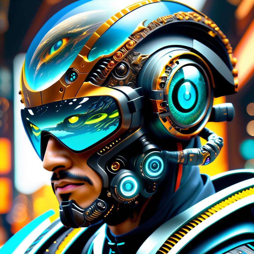 ((best quality)), ((masterpiece)), ((realistic,digital art)), (hyper detailed), male Interstellar trader, , Retirement age Lanky, Berber, Turquoise eyes, Split Ears,  Round Chin with Cleft,     Toned Back, Jaw, Aqua Wavy hair hair, Anticipation,, Holding or channeling glowing energy orbs or constructs., Nanotech Wings- Fluid, morphing wings composed of nanobots, reshaping for optimal aerodynamics and camouflage. wearing  Quantum-stitch Training Pants, IceBlue  Striped  Tulle Solar-powered Golf Shirt, Sonic Soundwave Water Shoes, ,  andReactive Eye Visor  and and, Striking a pose while powering on or activating an android body., Neon City Nights, Alien Planet Exploration, Mysterious ancient alien ruins and artifacts, octane rendering, raytracing, volumetric lighting, Backlit,Rim Lighting, 8K, HDR, <lora:DonMCyb3rN3cr0XL-000014:1.0>