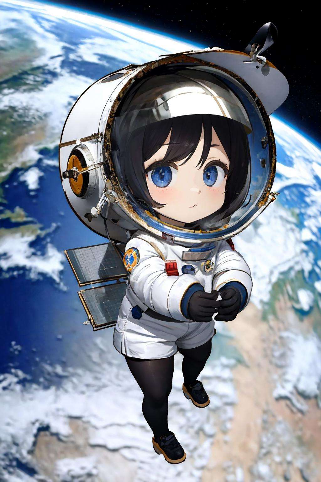 masterpiece, best quality, <lora:hubble-nasa-richy-v1:1> hubble, chibi, cute, space, earth \(planet\), <lora:DarkCabalChibiStyle:1> space helmet