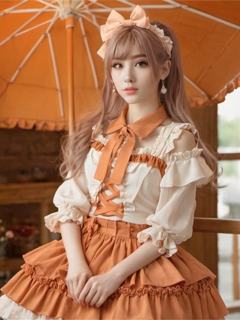 1girl,(\lolita\),beauitful face,upper_body,orange