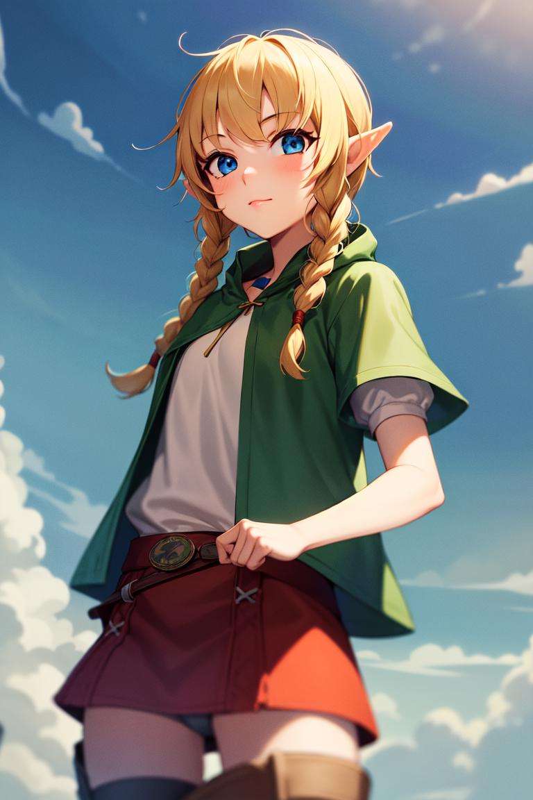 masterpiece, best_quality, 1girl, solo, linkle, nintendo, the legend of zelda, braid, twin braids