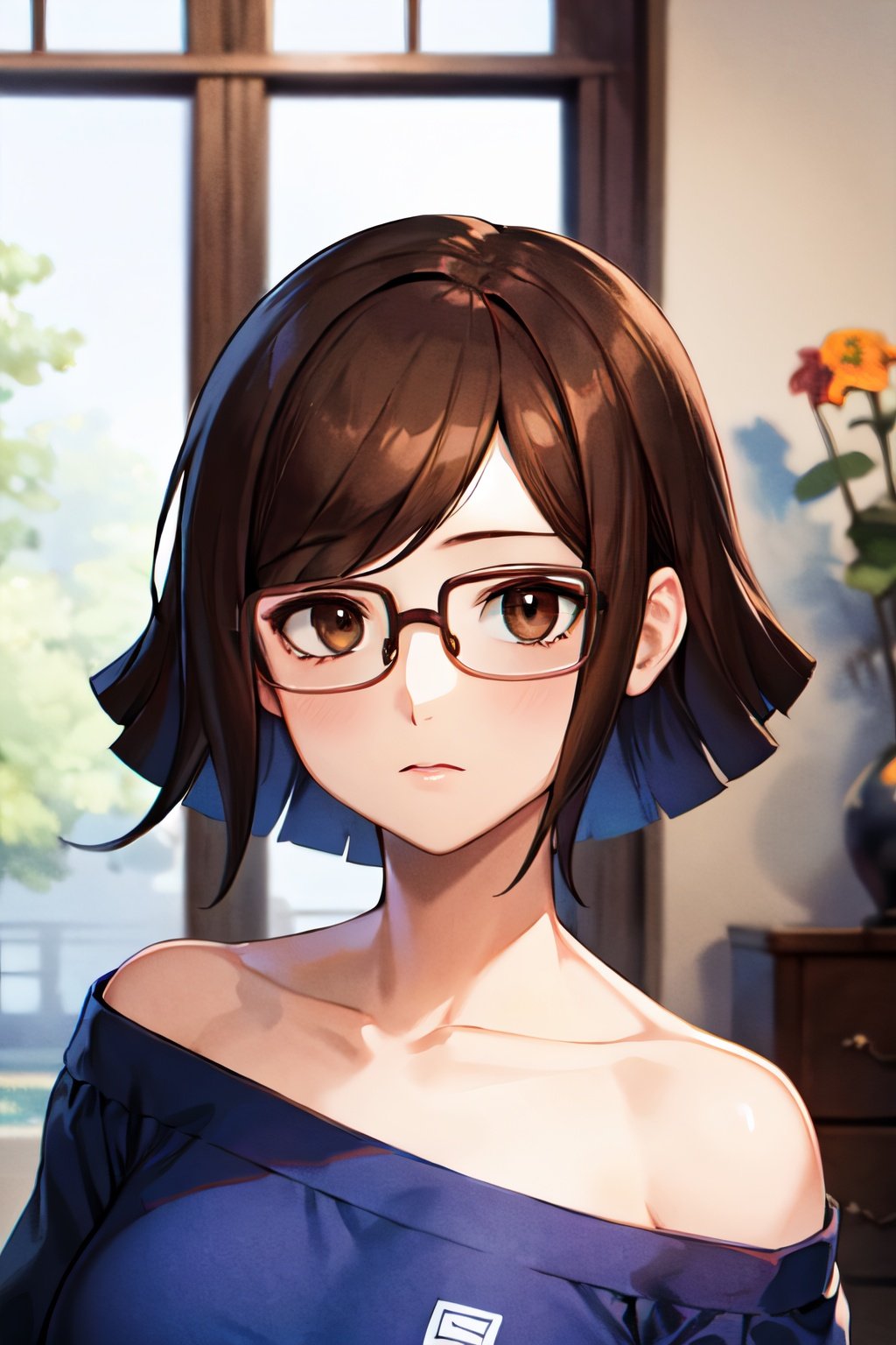 masterpiece, best quality, highres, china, brown eyes, brown hair, short hair, glasses